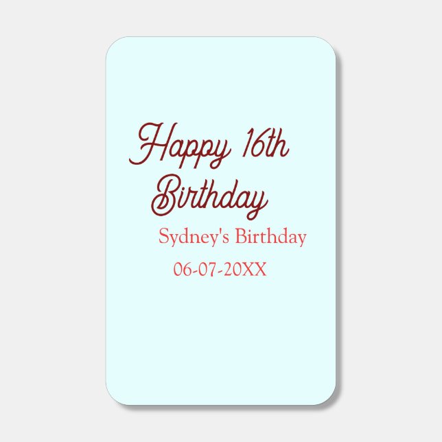 Pastel blue red happy 16th birthday name date eleg matchboxes (Front)