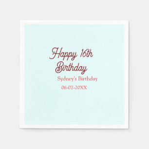 Pastel blue red happy 16th birthday name date eleg napkins