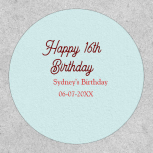 Pastel blue red happy 16th birthday name date eleg patch