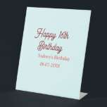 Pastel blue red happy 16th birthday name date eleg pedestal sign<br><div class="desc">design</div>