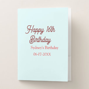 Pastel blue red happy 16th birthday name date eleg pocket folder