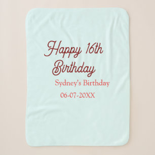 Pastel blue red happy 16th birthday name date eleg sherpa blanket