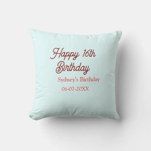 Pastel blue red happy 16th birthday name date eleg throw pillow