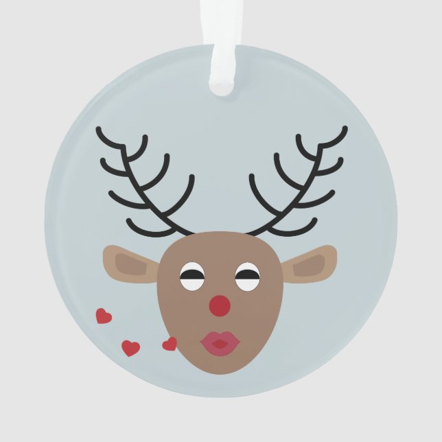 Pastel Blue Reindeer Love Joy Festive Christmas Ornament (Back)