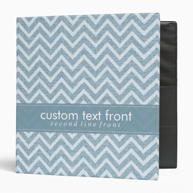 Pastel Blue Retro Chevron Pattern Linen Texture 3 Ring Binder (Front/Inside)