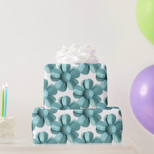 Pastel Blue Retro Daisy MOD Flower Blossom Wrapping Paper