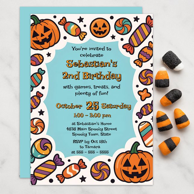 Pastel Blue Retro Pumpkin Toddler Halloween Party Invitation (Creator Uploaded)