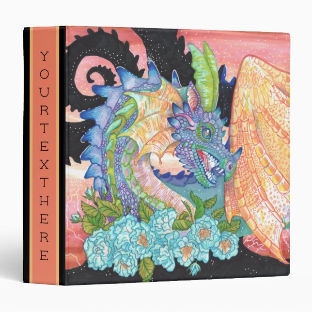 Pastel Blue Rose Dragon  3 Ring Binder (Front/Spine)