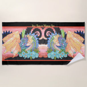 Pastel Blue Rose Dragon Beach Towel