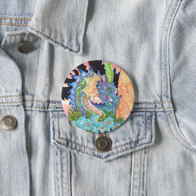 Pastel Blue Rose Dragon Button (In Situ)