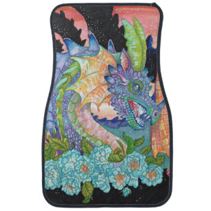 Pastel Blue Rose Dragon Car Floor Mat