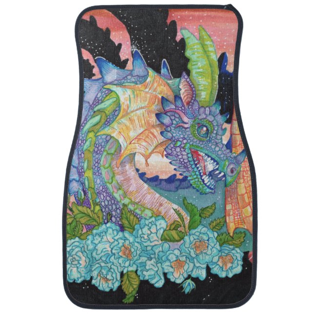 Pastel Blue Rose Dragon Car Floor Mat (Front)