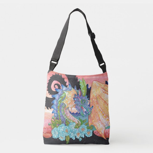 Pastel Blue Rose Dragon  Crossbody Bag (Front)