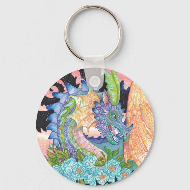 Pastel Blue Rose Dragon  Keychain (Front)