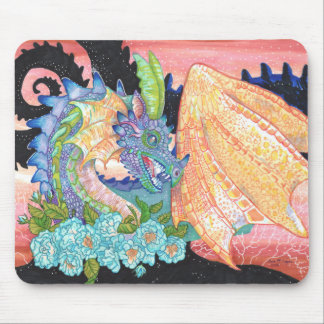 Pastel Blue Rose Dragon Mouse Pad