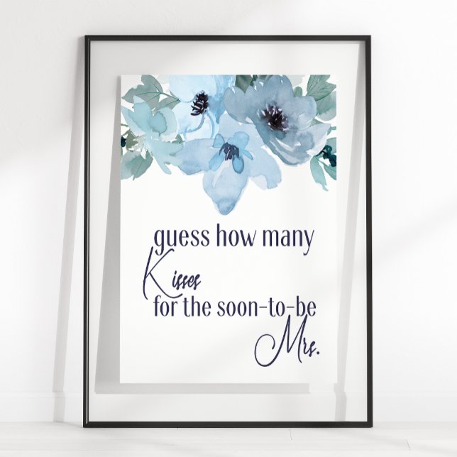 Pastel Blue Rose Floral Guess How Many Kisses Game Poster (Creator Uploaded)