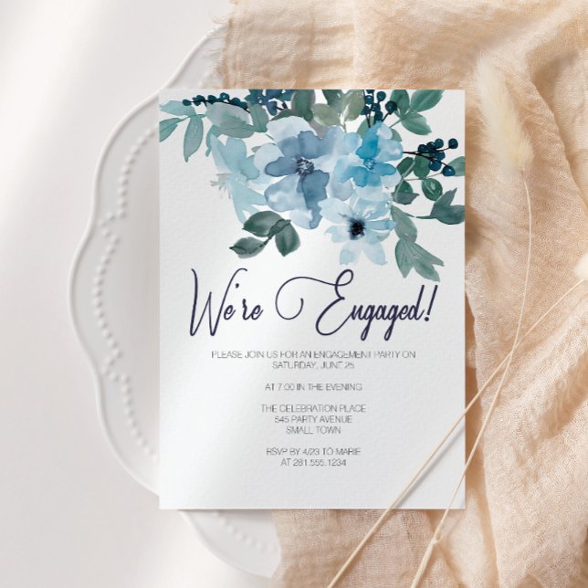 Pastel Blue Roses Add Photo Engagement Party Invitation (Creator Uploaded)