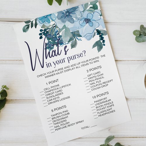 Pastel Blue Roses Floral Game Whats In Your Purse Flyer