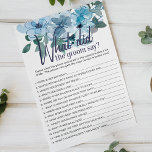 Pastel Blue Roses Game What Would the Groom Say Flyer<br><div class="desc">What would the Groom Say bridal shower game.  Pastel blue watercolor floral collection of hand-painted wild roses.  Matching items to complete your event collection are available in our Zazzle store!</div>