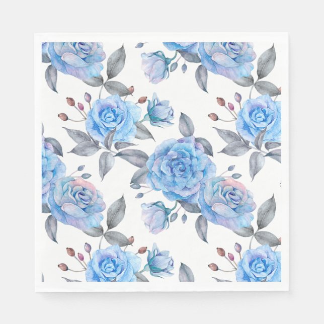 Pastel blue roses pattern napkins (Front)