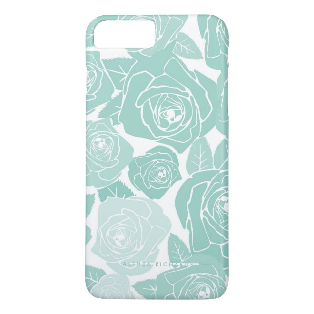 Pastel Blue Roses Personalized iPhone 7 Plus Case (Back)