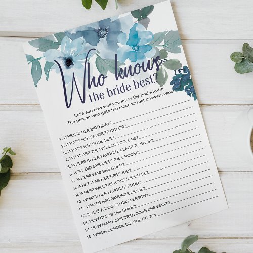 Pastel Blue Roses Wedding Game Who Knows The Bride Flyer