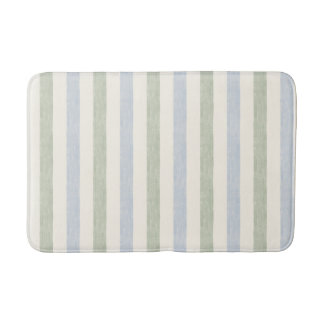 Pastel Blue Sage Green Stripe Boho Farmhouse Bath Mat
