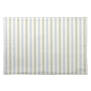 Pastel Blue Sage Green Stripe Boho Farmhouse Cloth Placemat