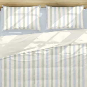 Pastel Blue Sage Green Stripe Boho Farmhouse Duvet Cover