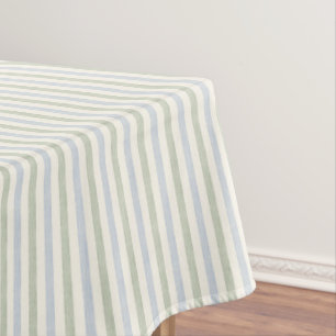Pastel Blue Sage Green Stripe Boho Farmhouse Tablecloth