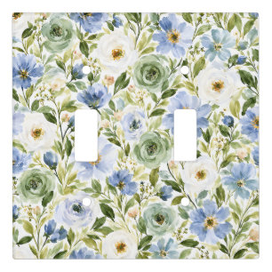 Pastel Blue & Sage Green Watercolor Floral Light Switch Cover