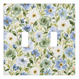 Pastel Blue & Sage Green Watercolor Floral Light Switch Cover