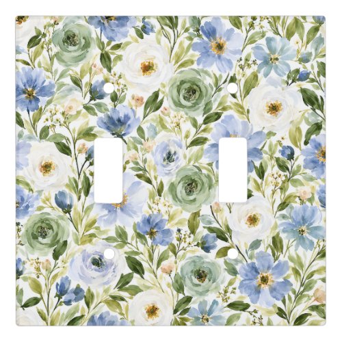 Pastel Blue &amp; Sage Green Watercolor Floral Light Switch Cover