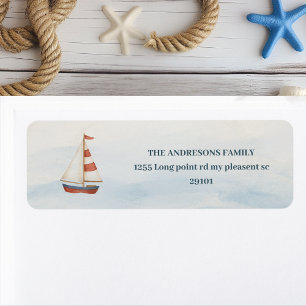 Pastel Blue Sailboat Nautical Address Label Ahoy