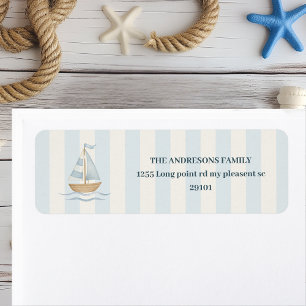Pastel Blue Sailboat Nautical Boy Theme Label