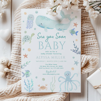 Pastel Blue Sea You Soon Under the Sea Baby Shower Invitation