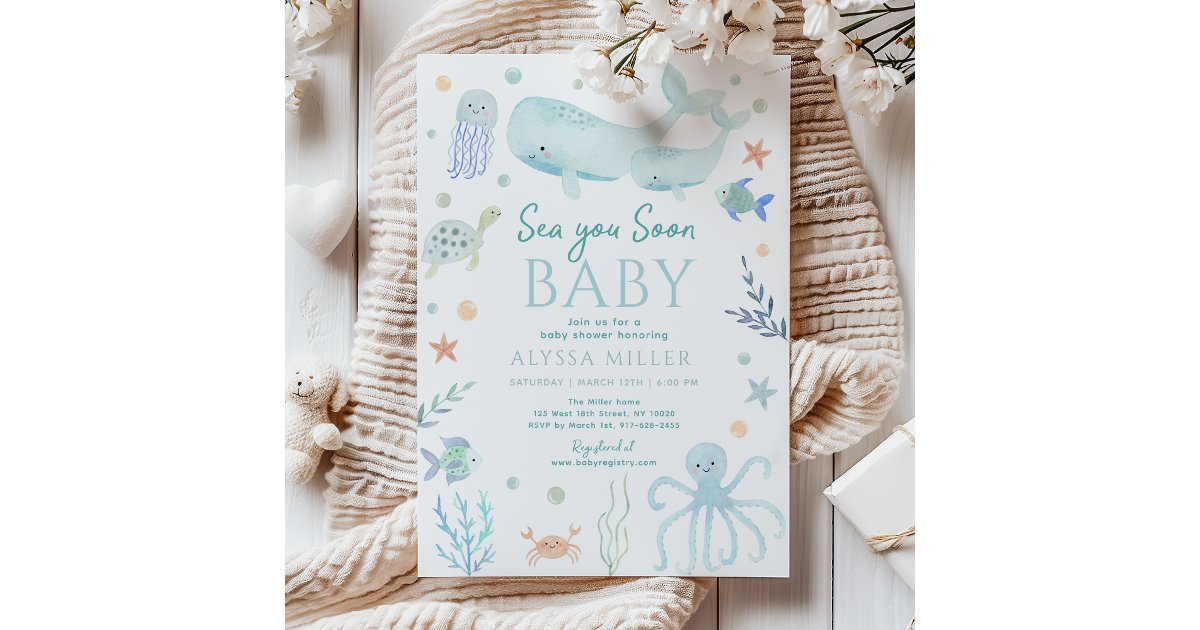 Pastel Blue Sea You Soon Under the Sea Baby Shower Invitation | Zazzle