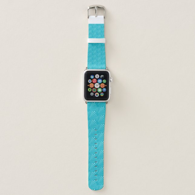 Pastel Blue Seashell Silhouette Diagonal Lines Art Apple Watch Band (Front)