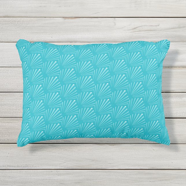 Pastel Blue Seashell Silhouette Diagonal Lines Art Outdoor Pillow (Front)