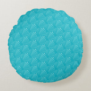 Pastel Blue Seashell Silhouette Diagonal Lines Art Round Pillow