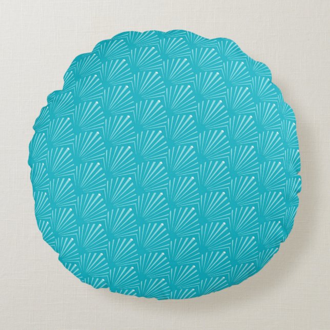 Pastel Blue Seashell Silhouette Diagonal Lines Art Round Pillow (Front)
