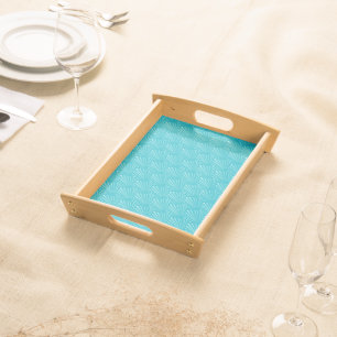 Pastel Blue Seashell Silhouette Diagonal Lines Art Serving Tray