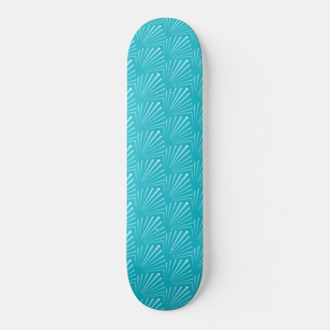 Pastel Blue Seashell Silhouette Diagonal Lines Art Skateboard (Front)