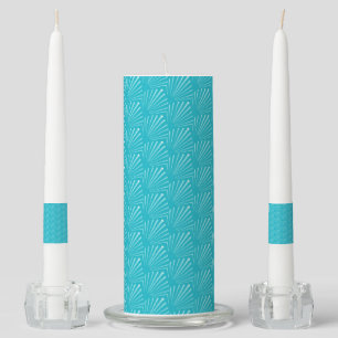 Pastel Blue Seashell Silhouette Diagonal Lines Art Unity Candle Set