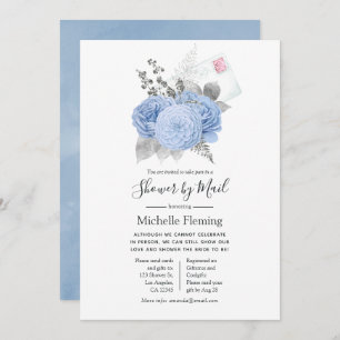 Pastel Blue & Silver Baby or Bridal Shower by Mail Invitation