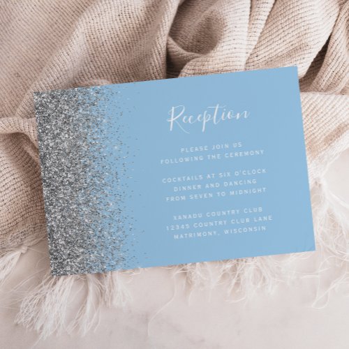 Pastel Blue Silver Glitter Wedding Reception Enclo Enclosure Card