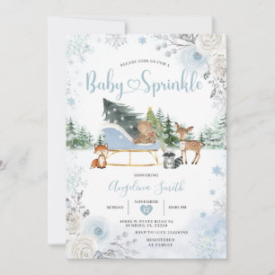 Pastel Blue Sleigh Winter Animals Baby Sprinkle Invitation