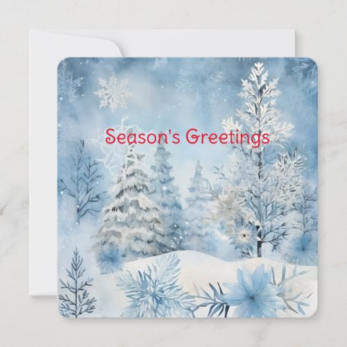 Pastel Blue Snow Forest Scene Christmas Holiday Card