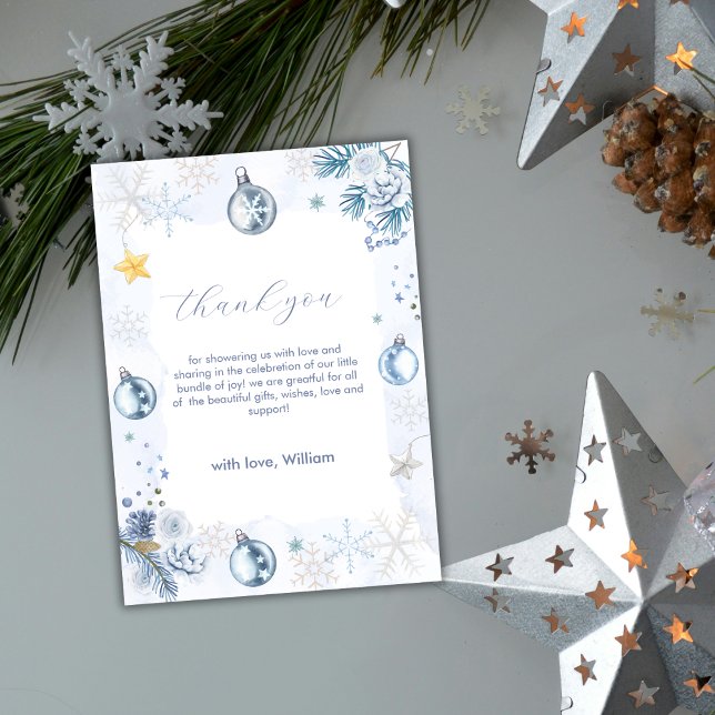 Pastel Blue Snowflake Floral Winter Baby Shower  Thank You Card (Pastel Blue Snowflake Floral Winter Baby Shower Thank You Card)