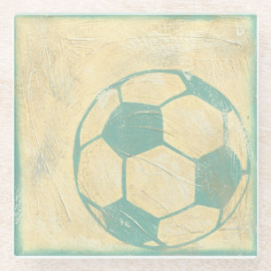 Pastel Blue Soccer Ball by Chariklia Zarris Glass Coaster